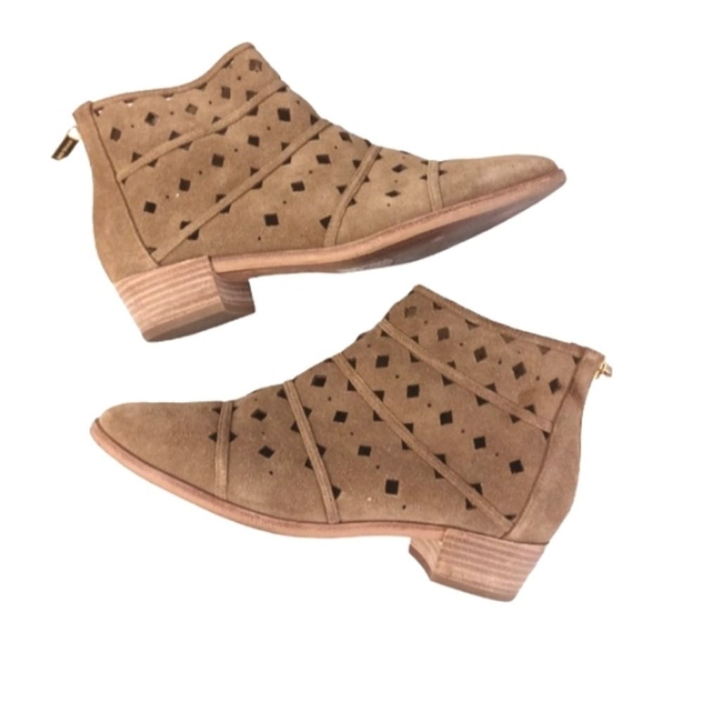 Michael Kors Uma Suede Flat Bootie Laser Cut Out Desert Brown